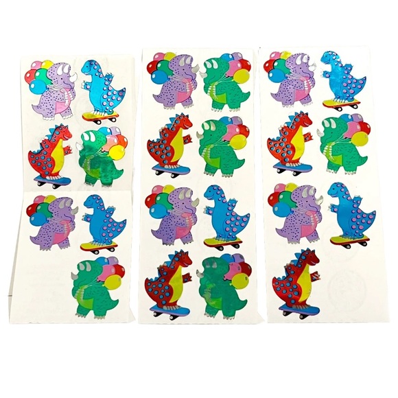 Vintage Sandylion Stickers Shiny Dinosaurs Balloons Skateboard Blue Purple Green - Picture 2 of 7